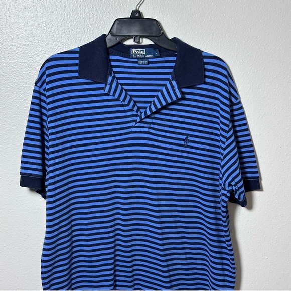Polo by Ralph Lauren Men Blue Stripe Polo Shirt Cotton Short Sleeve Size L. - Picture 2 of 9